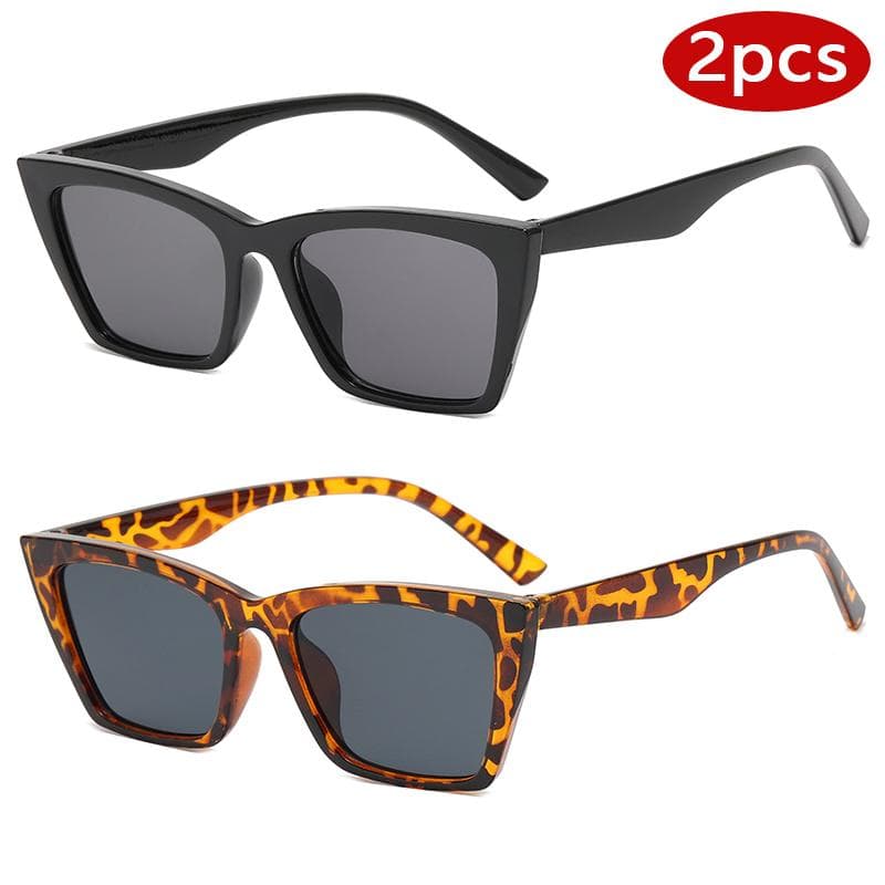 2pcs Cat Eye Sunglasses Women UV400 Protective Glasses Multi Color Frame Fashion Sun Glasses Female Simple Style Driving Eyewear