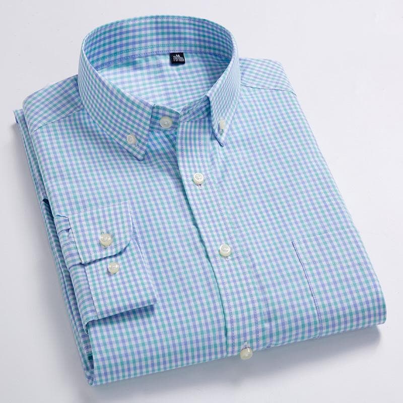 Men's 100% Cotton Plaid Long Sleeve Shirt - All-Season Comfortable Soft Regular Fit Casual Button Down Shirt for Stylish Versatile Outfits M light green