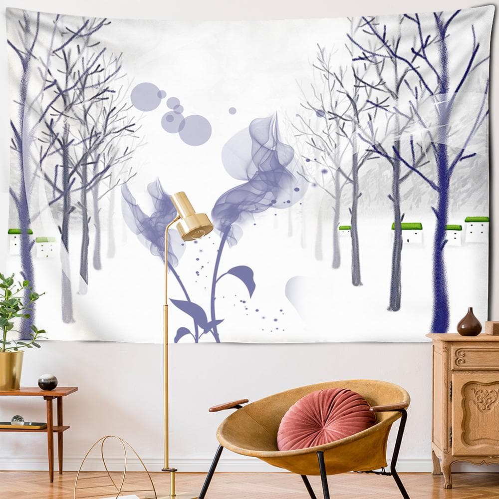 Snowfield Oil Painting Tapestry Wall Painting Trees Flowers Art Simple Lines Bohemian Mandala Bedroom Home Decor 95x70CM