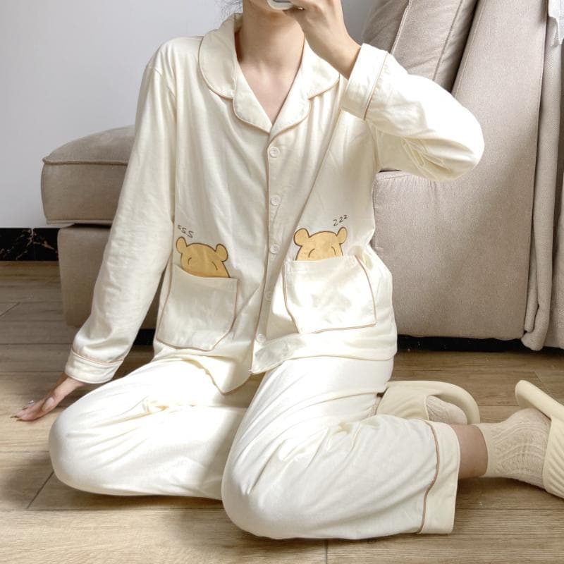 Cartoon Women's Pajamas Casual Lapel Long Sleeves and Trousers Two-piece Set New Home Wear Silk Pajamas for Women 2XL