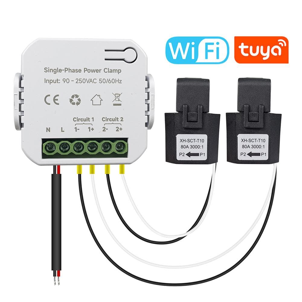 Tuya Wifi Singlephase Energy Meter 80A with CT Clamp Cellphone App Kwh Power Consumption Monitor PC311-1-W-TY & 2 CT