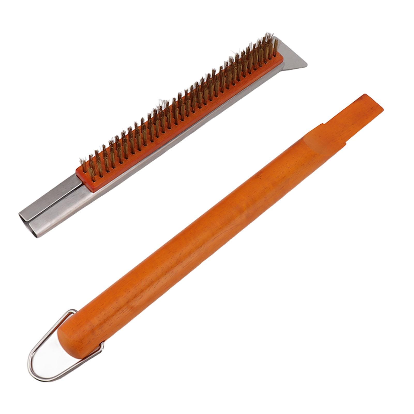 21 Inch Pizza Oven Brush Copper Wire Pizza Stone Cleaning Brush with Scraper for Pizza Oven