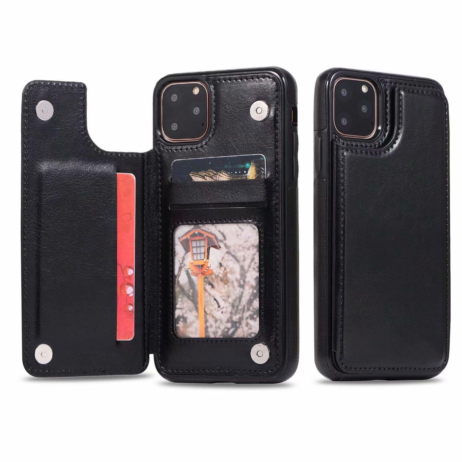 Leather Wallet Case Flip Cover for iPhone 16 15 14 13 12 11 Pro Max 8 7+ XR XSMAX Samsung S25 S24 S23 S22 S21 S20 Plus S23FE A55 A14 A54 A53 iPhone 14 Pro Max black