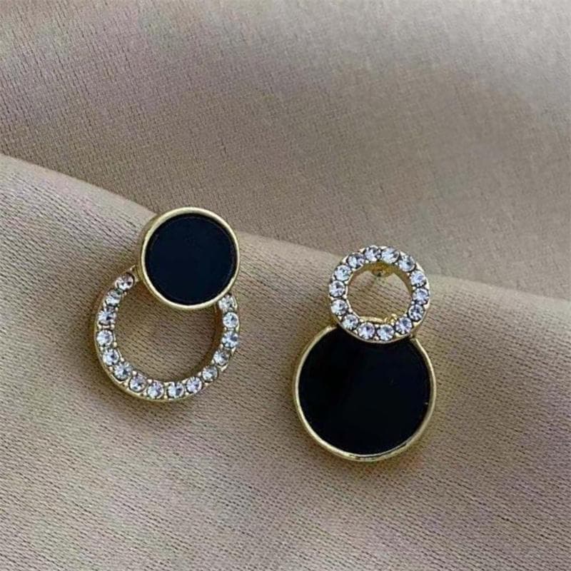 Asymmetrical Hollow Round Stud Earrings Women's Rhinestone Earrings Fashion Ear Jewelry Unusual Small Earrings Accessories