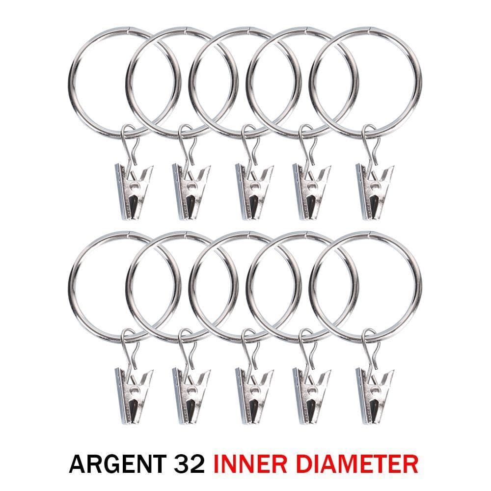 10Pcs Metal Curtain Rings Hanging Hooks For Curtains Window Rods 32 diameter silver