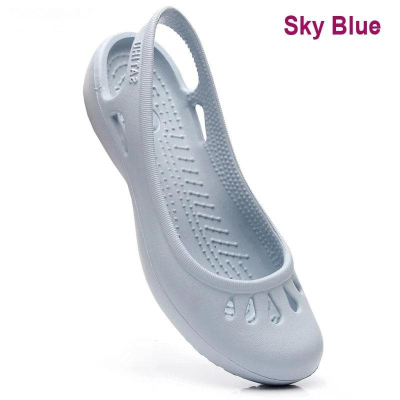 Summer Lightweight Anti Slip Hole Shoes Clog for Women's Flat Bottom Sandals Nurse Outdoor Beach Jelly W7 sky blue