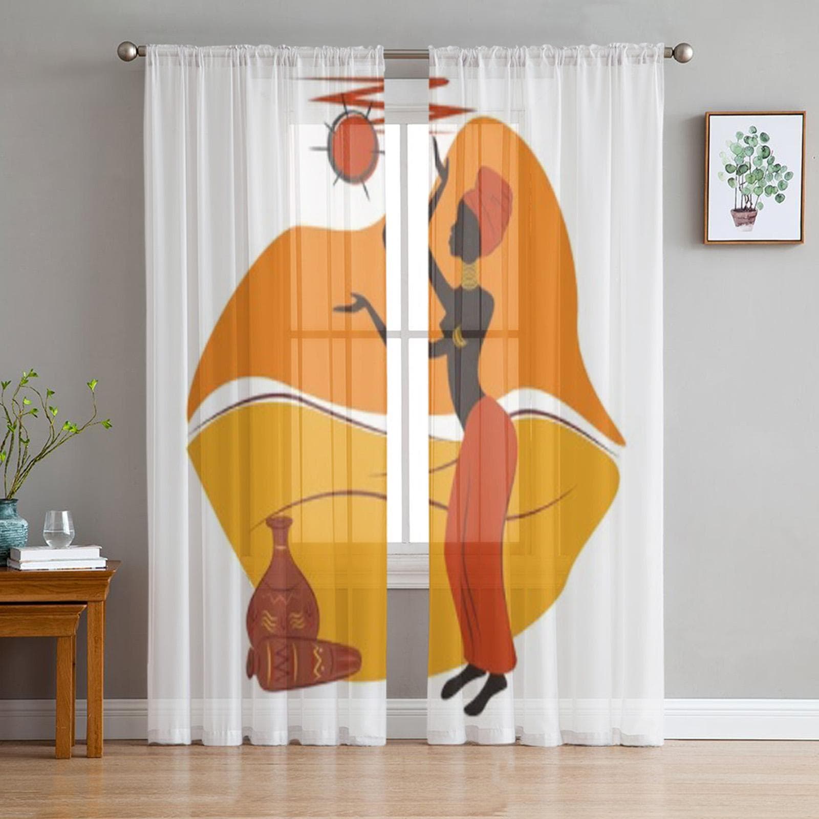 African American Woman Tulle Sheer Curtains for Living Room the Room Bedroom Kitchen Decoration Voile Organza Curtains 135W x 114H(cm)