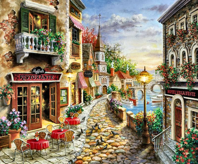 Handicrafts City Landscape Diamond Painting Street Painting Diamond Embroidery Round Drill Picture 20X30CM