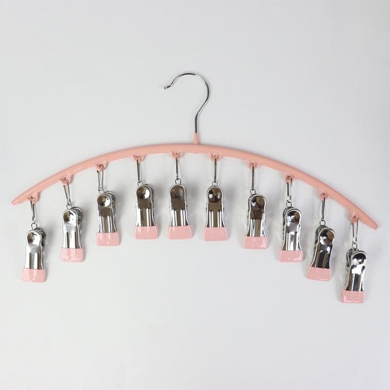 Clothes Hanger, Hanging Rack Space-Saving Curved Hanger For Yoga Pants And Leggings Pink 10 Clips multicolour