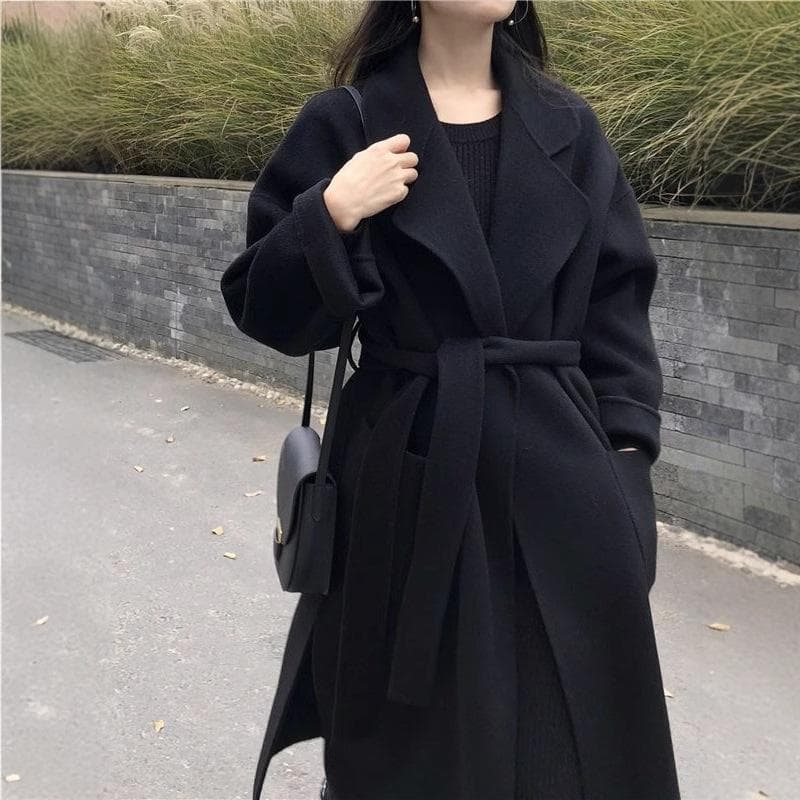 Double-sided Cashmere Coat for Women New Style Gray Korean Autumn and Winter High-quality Over-the-knee Loose Woolen Coat S black