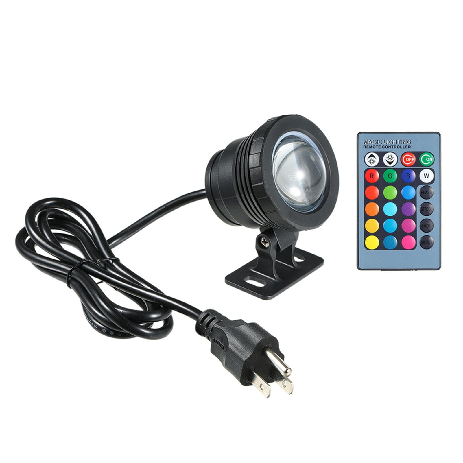 AC85-265V 10W RGB LED Underwater Light Submersible Lamp with Remote Control 16 Colors Changing US Plug black