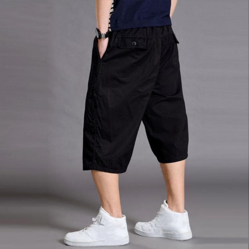 Men's Large Pocket Vintage Casual Plus Size Shorts Casual Sweatpants 2XL black