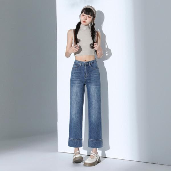High Waist Straight Pants Women's Spring Straight Jeans Women's Nine-Point Pants Women's Small Pants Women's Skinny 2XL