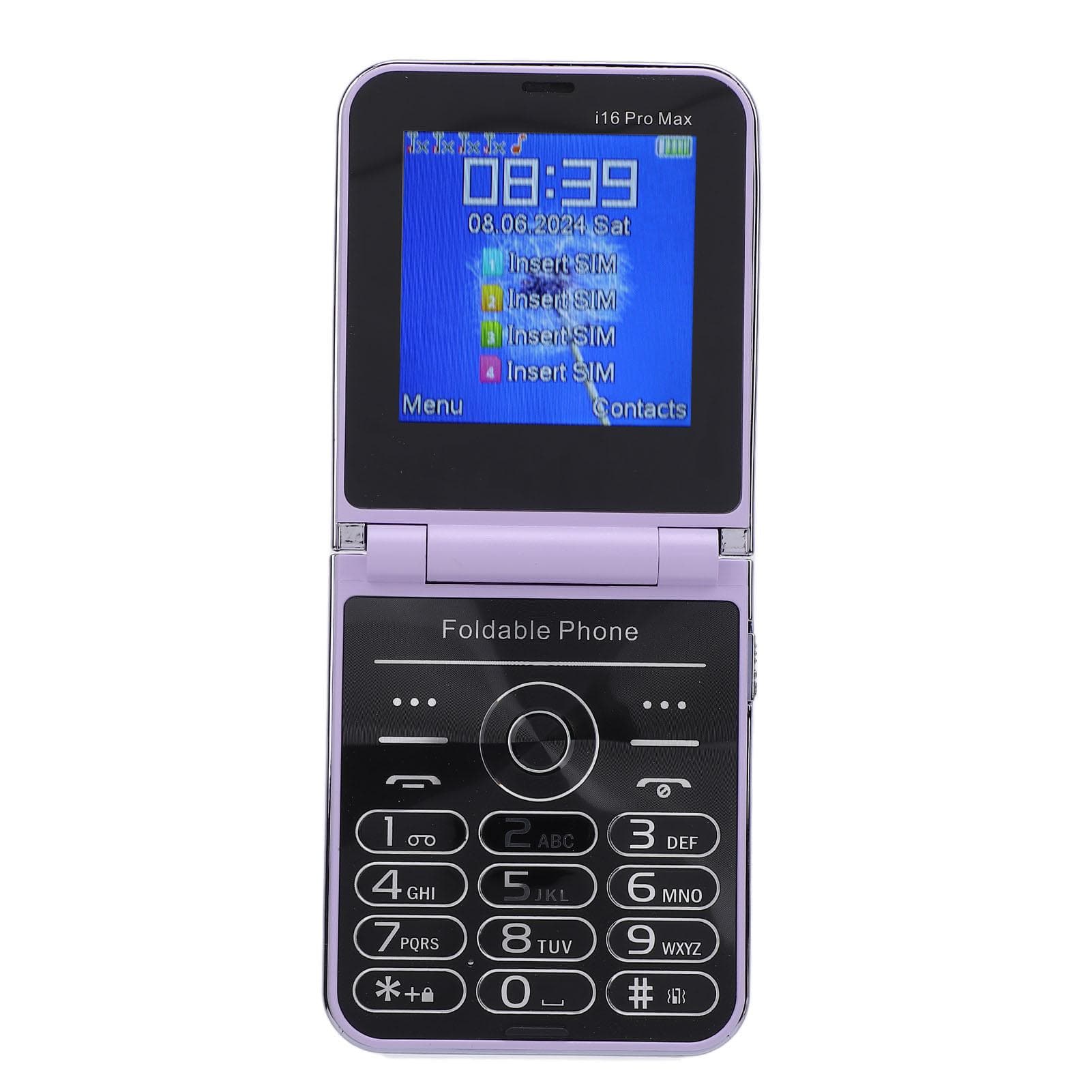 2G Flip Phone for Seniors Dual Screen 2.6 Inch 4 SIM Cards Big Buttons Quick Dial High Volume LED purple