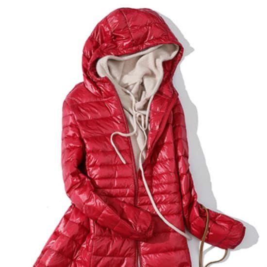 Padded Hooded Long Jacket Duck Down Female  Ultra Light Slim Solid Jackets Coat Portable Parka XXXXXL red