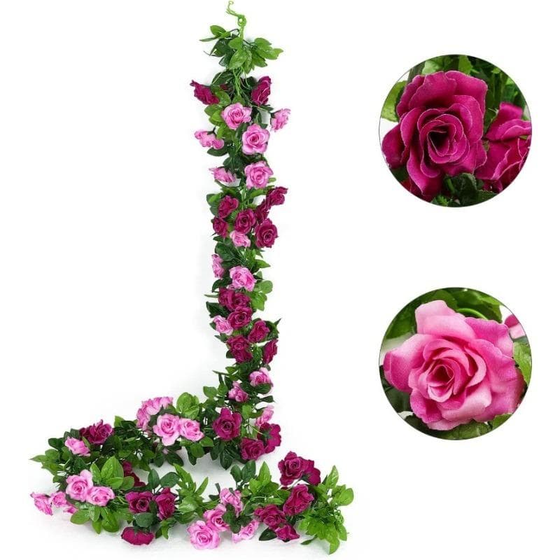 2 Pcs 240cm Vine Green Leaves Garland Artificial Rose Flowers Fake Plant Vine for Wedding Arch DIY Garden Wall Home Party Decoration burgundy