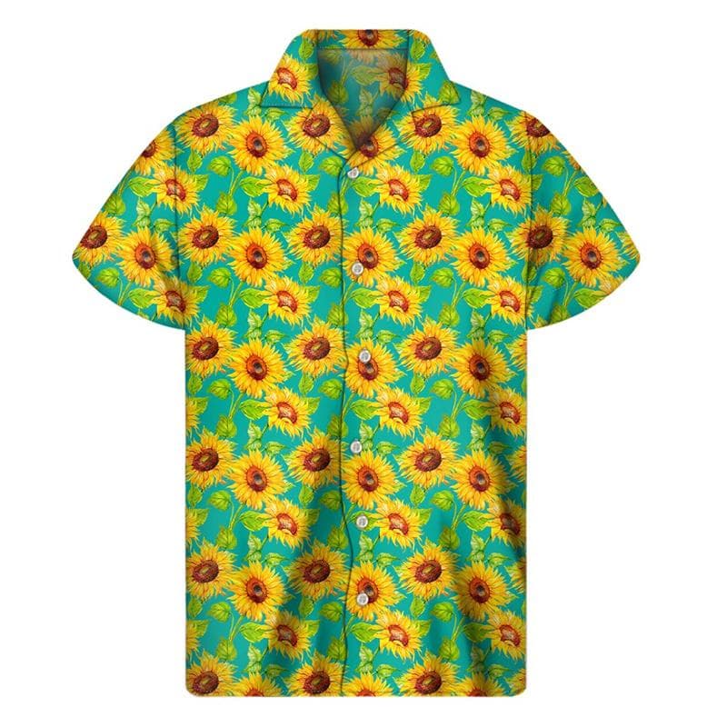 3d Plants Sunflower Print Shirt For Men Fashion Classic Short Sleeve Summer Vacation Shirts Breathable Tops Hawaiian XL