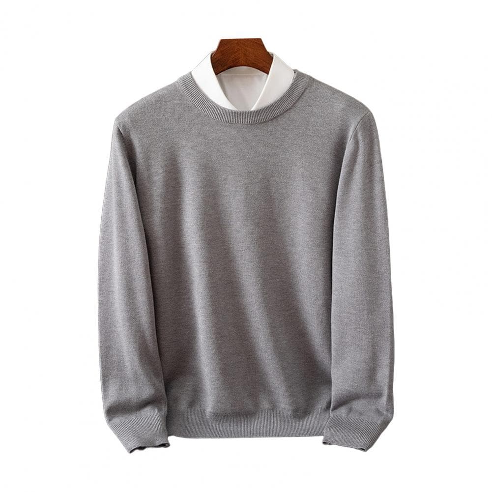 Men Fall Winter Sweater Round Neck Loose Long Sleeves Knitted Elastic Pure Color Business Style Warm Knitwear M grey