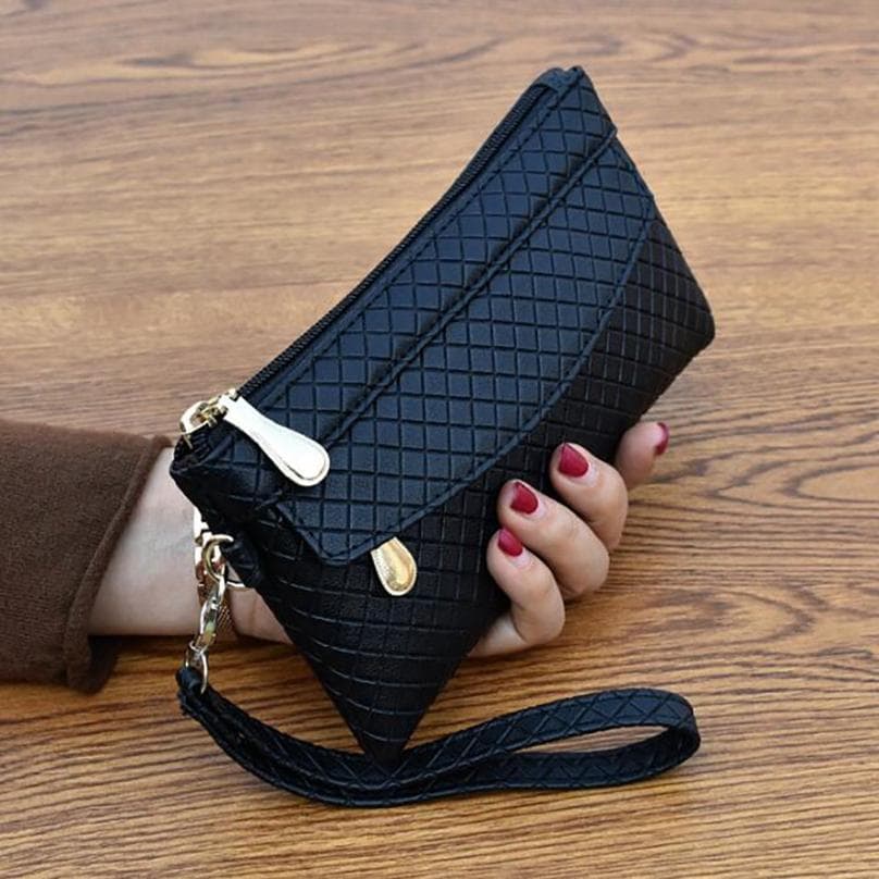 Vintage Portable Women's Long Wallet Solid Color Luxury Purse Elegant Clutch Cash Leather Pouch black