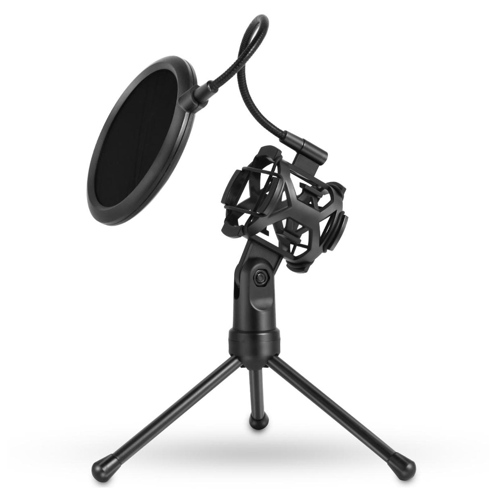 Desktop Microphone Tripod Stand Foldable Mic Stand with Shock Mount Portable Mic Holder Double-Net black