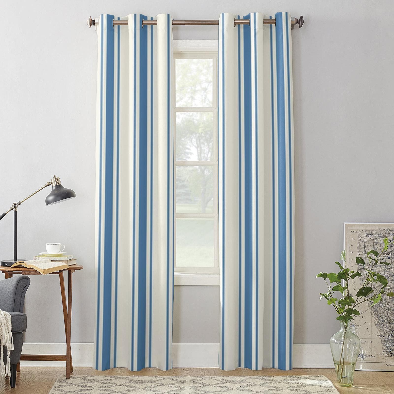 Dark Navy Color Pinstripe Window Curtains For Living Room Luxury Bedroom Decor Drapes Kitchen Window Treatments Curtains 135W x 115H(cm) x1
