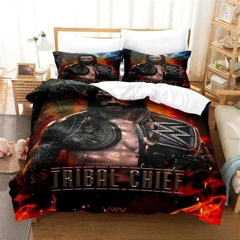 Wrestler Roman Reigns Bedding Set,Duvet Cover Comforter Bed Set Quilt Cover Pillowcase,King Queen Twin Size Boys Girls Adults AU Single 140x210cm