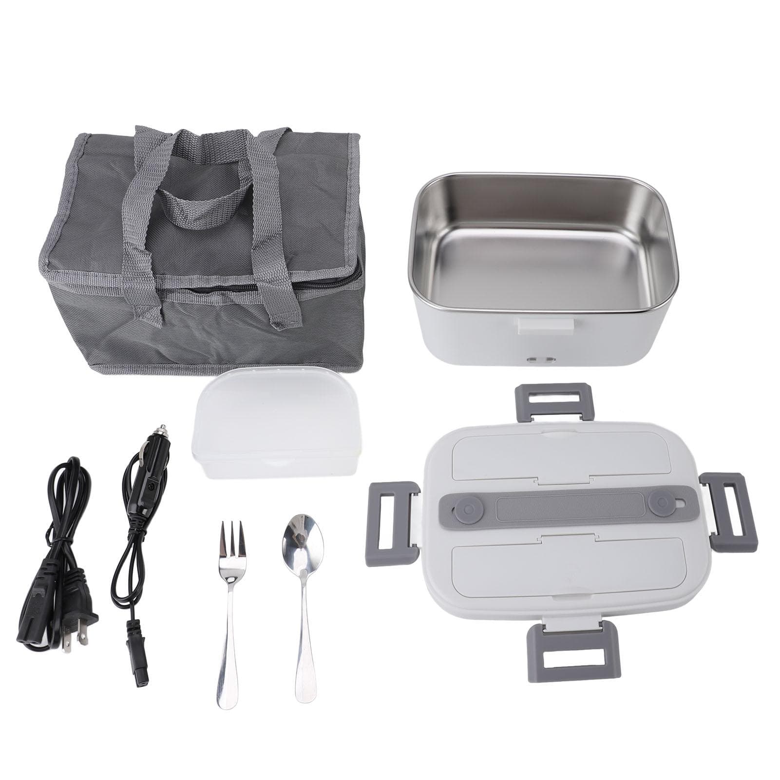 Electric Lunch Box 1.8L 360 Degree Circulation Heating SUS304 Liner Dishwasher Safe Portable Heated L white