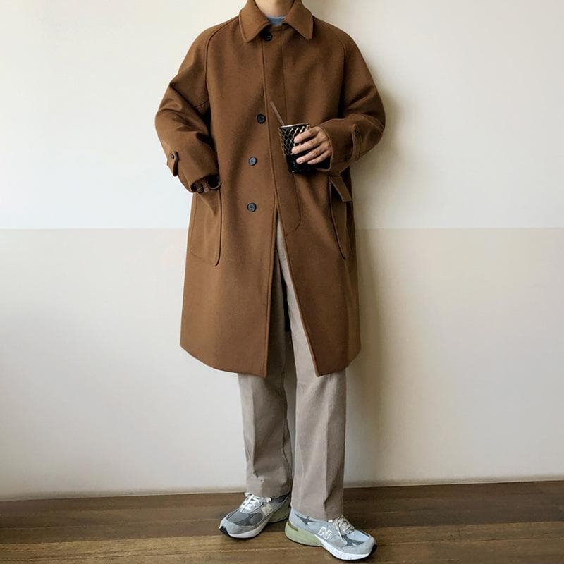 Medium and Long Autumn and Winter Thickened Korean Version of Trendy Clothes Woolen Jacket 2XL