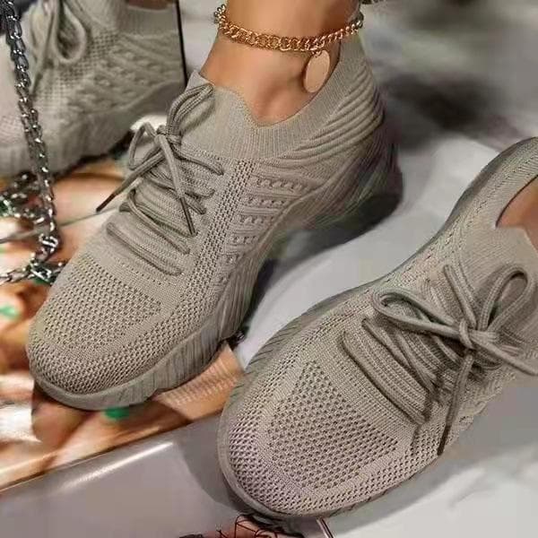 Mesh Breathable Women Casual Sneakers Lace-up Vulcanized Shoes Ladies Platform Sneakers Female Shoes Plus Size 35 khaki