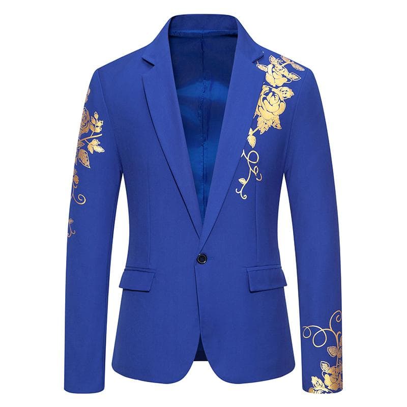 New Fashion Paisley Hot Stamping Print Mens Suit Coat Casual Business Wedding Slim Fit Suit Single Buckle Suit Party Coat Office US 3XL royal blue