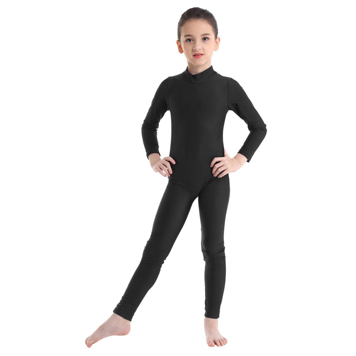 Children's Girls Long Sleeve Dance Gymnastic Leotard Unitard Full Length Bodysuit Catsuit Dancewear Costumes 3-4 Years black