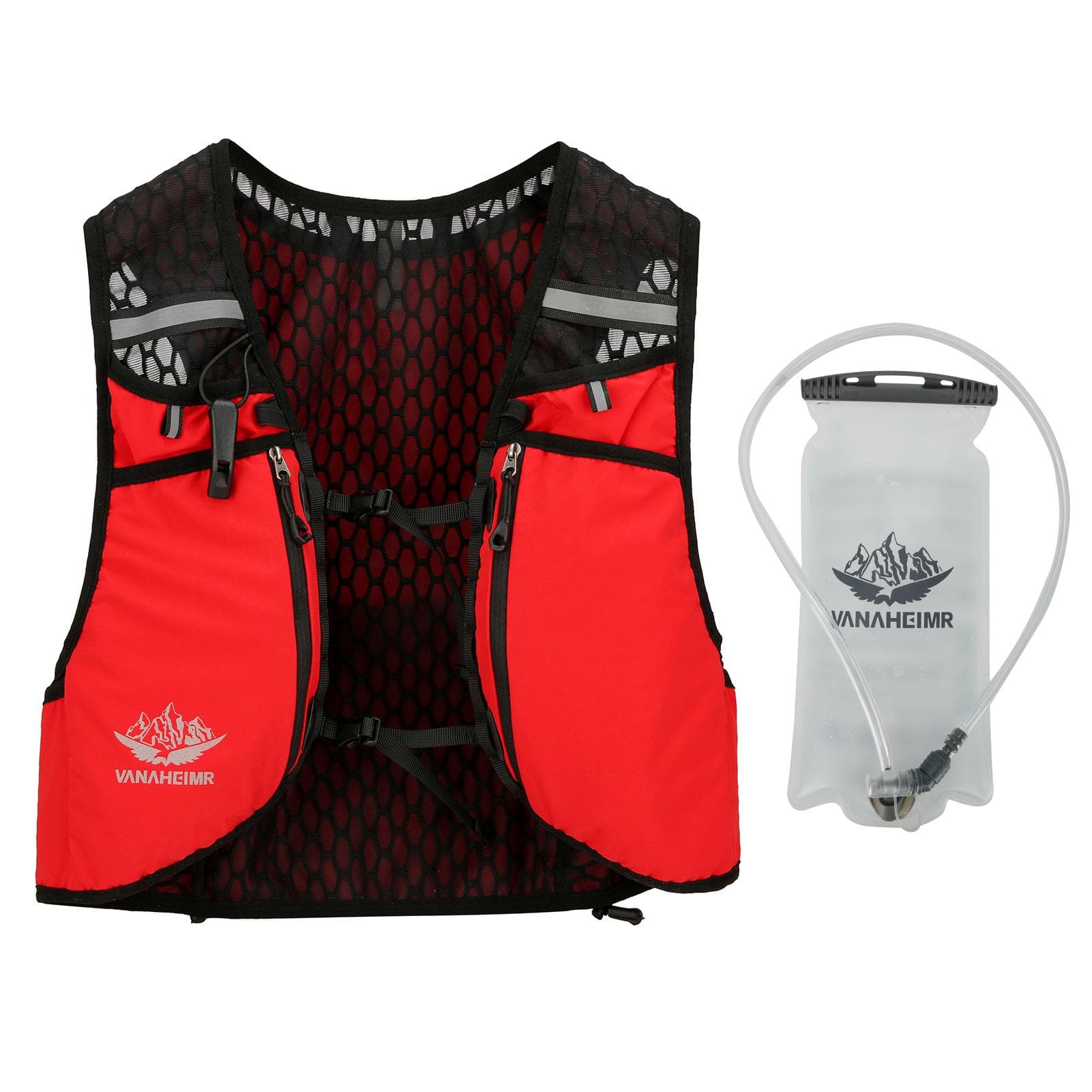 VANAHEIMR Running Vest with Hydration Bag Adjustable Universal Hydration Vest for Women and Men 2L White Water Bag red