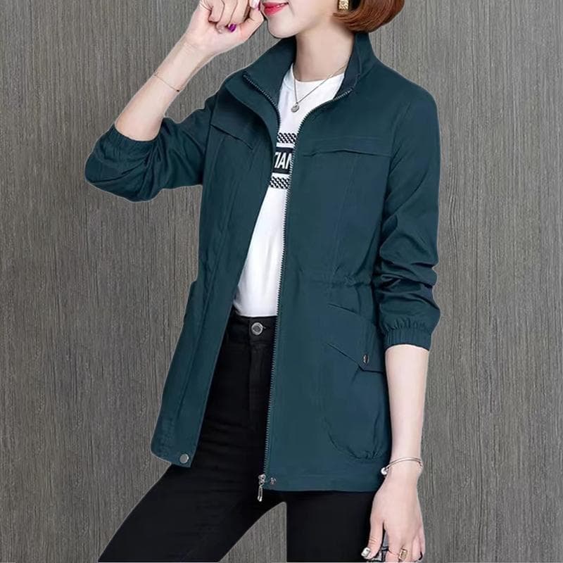 Double Layer Women Windbreaker Spring Autumn Short Coat Fashion Plus Size Stand-Up Collar Ladies Jacket XXL blue/green