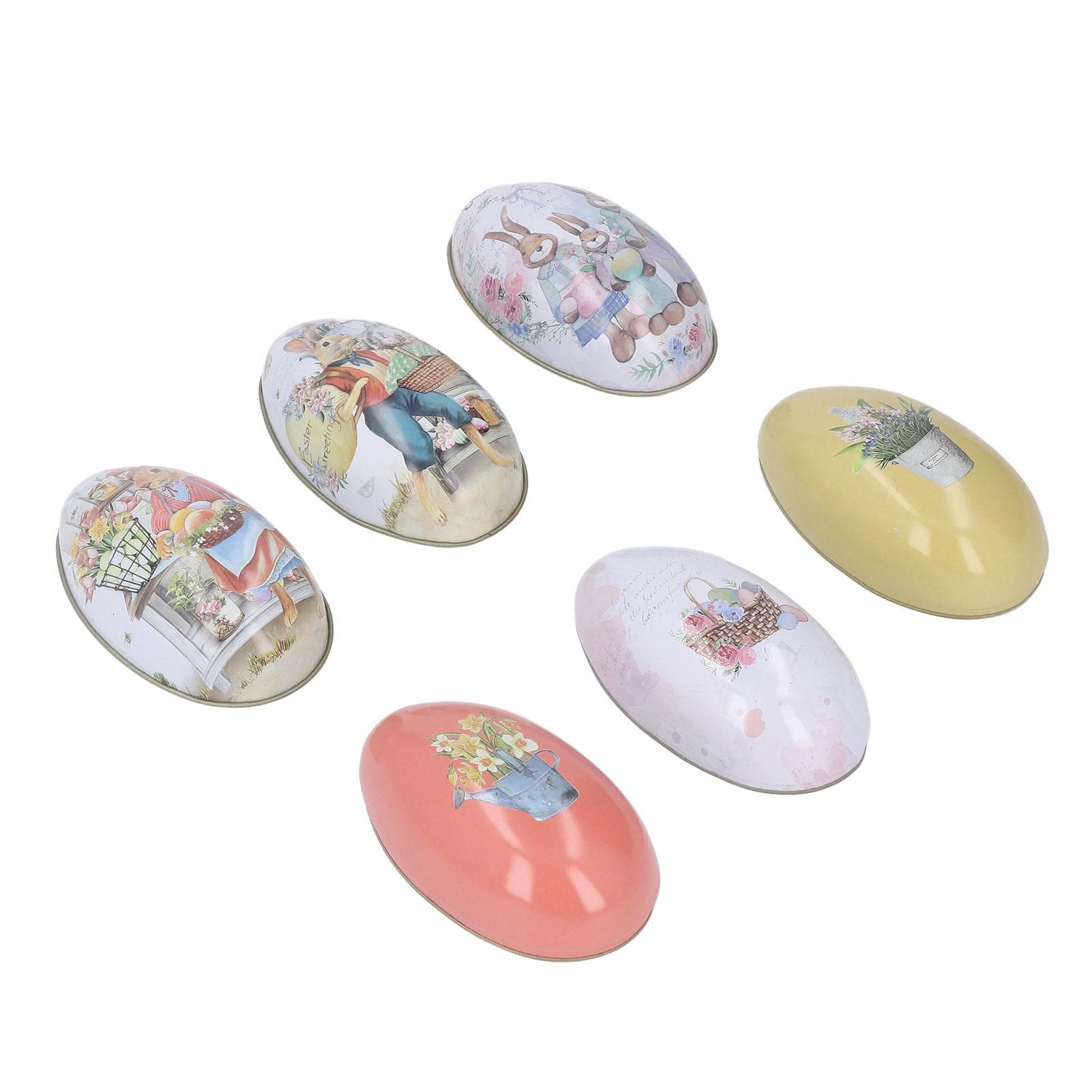 6pcs Iron Easter Egg Shaped Tins Candy Box Jewelry Canister for Easter Holiday Party Supplies