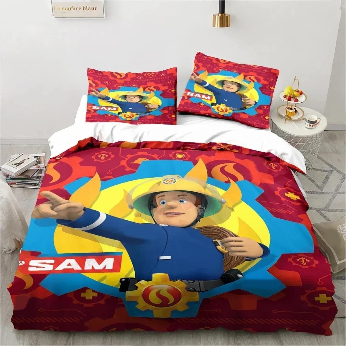 Cartoon Fireman Sam Toys Bedding Set Duvet Cover Bed Set Quilt Cover Pillowcase Comforter king Queen Size Boys Adult Bedding Set EU Double 200x200cm