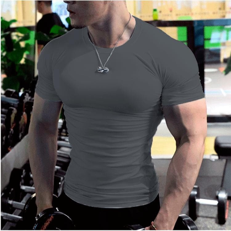 Large Size Men's Summer Fashion Solid Sports T-Shirt Teenagers Short Sleeve Round Collar Top M dark gray