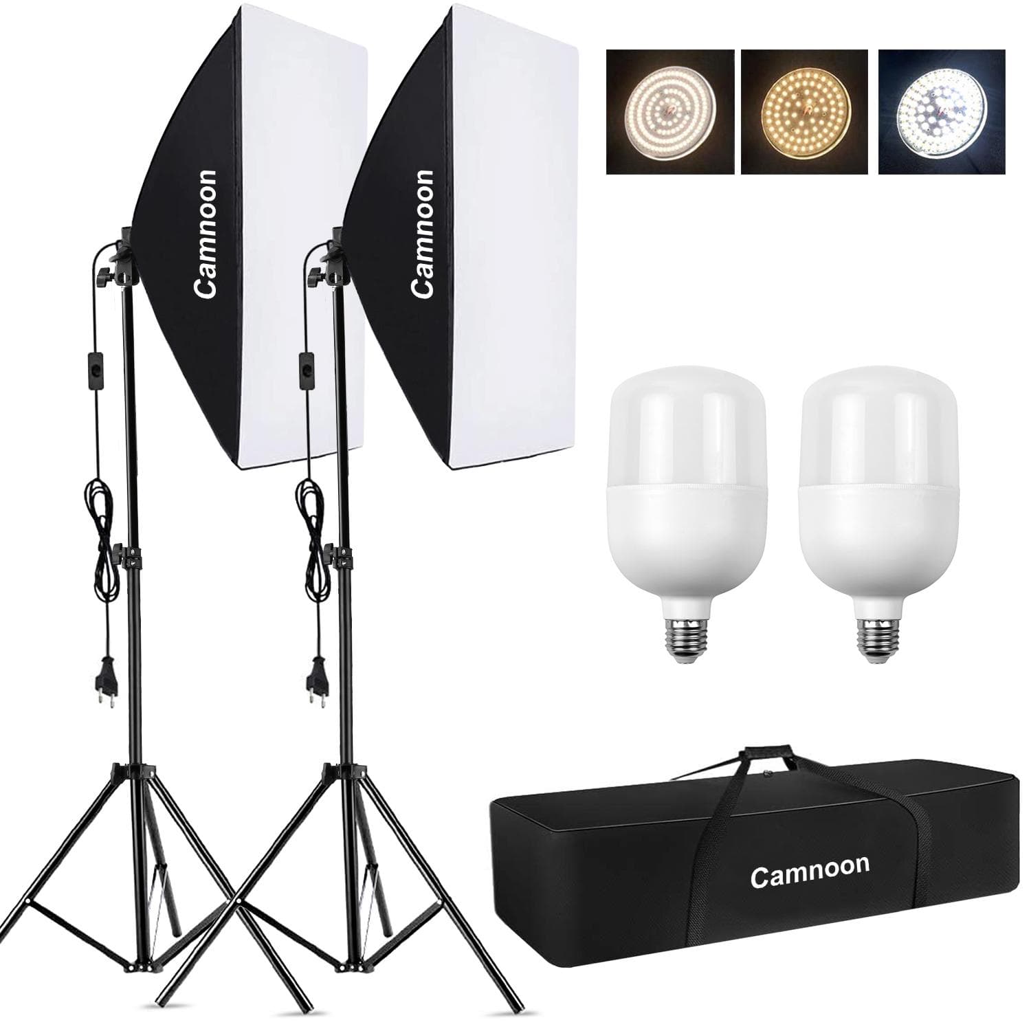 CAMNOON Studio Photography Light kit Softbox Lighting Set with 105W LED Light * 2 + 50x70cm Softbox EU Plug black
