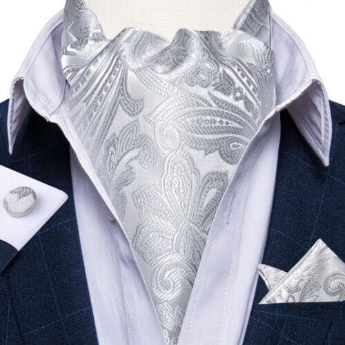 Mens Ascot Silk Cravat Blue Paisley Tie Handkerchief Cufflinks Set Formal Party LDAS2094