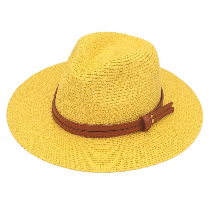 Summer Straw Sun Hat Panama Hats Grass Knitted Gift Hat Breathable Leisure Jazz Hat European American Style Straw Hat Beach Caps yellow