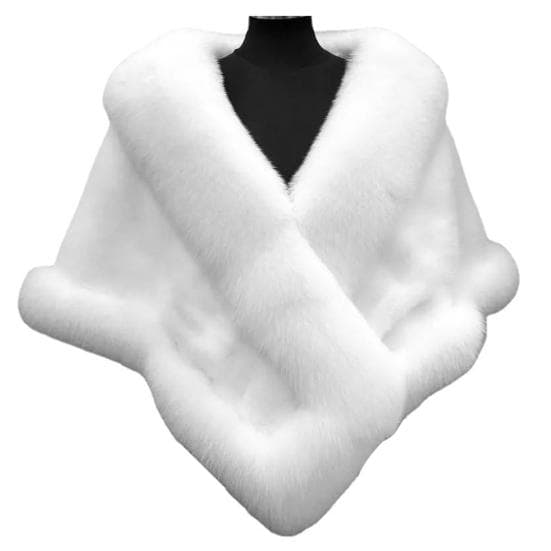 Thickened Warm Mink Fox Fluffy Cape Coat Solid Color Women Winter Faux Fur Shawl white