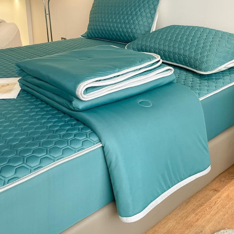 New Classic Solid Color Latex Fitted Sheet Summer Mat Summer Quilt Airable Cover Combination Kit 150x200 Summer quilt