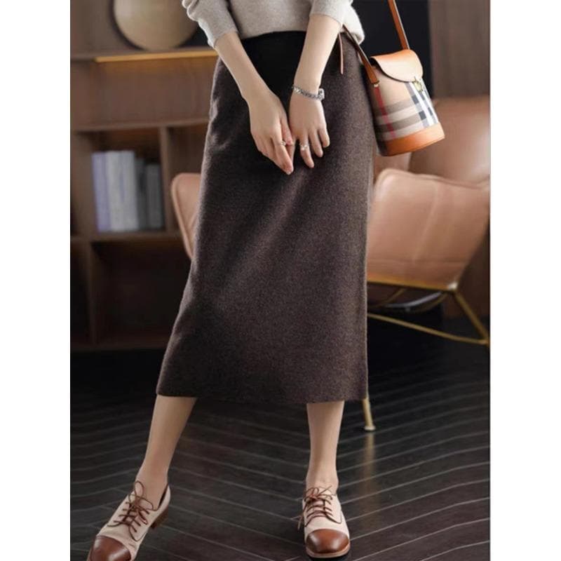 Temperature Drooping Wool Knitted Skirt for Women's New Autumn and Winter High-waisted A-line Skirt Is Super Beautiful 2XL