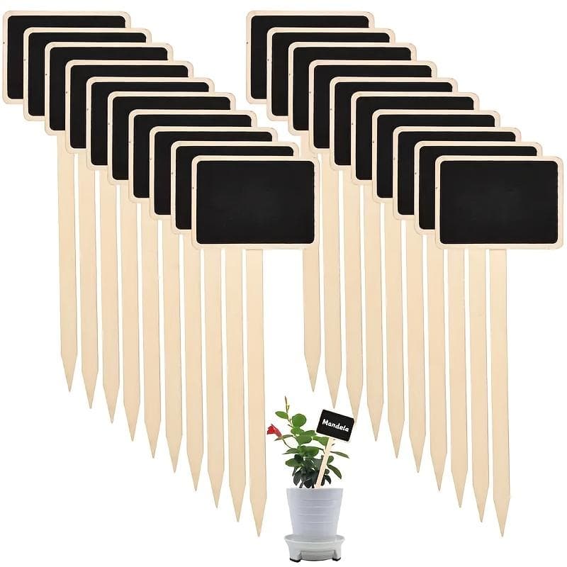 20PCS Rustic Wooden Plant Labels, T-Shaped Garden Signs - Blackboard Message Board, Floor Mount