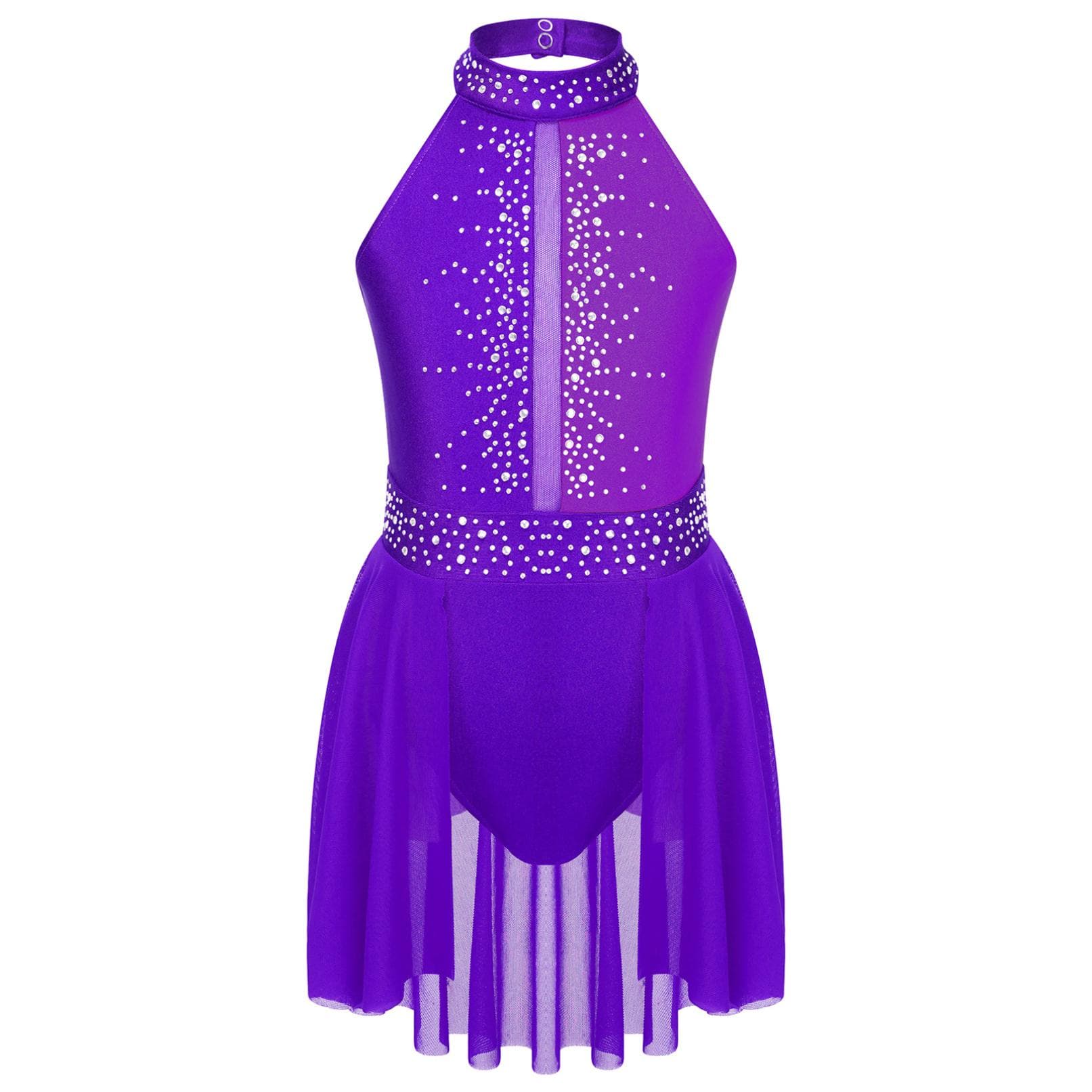 Kids Girls Ballet Leotard Tutu Dance Dress Sleeveless Rhinestone Lyrical Dance Dress Ballerina Gymnastics Leotard Stage Costume 15-16 Years purple