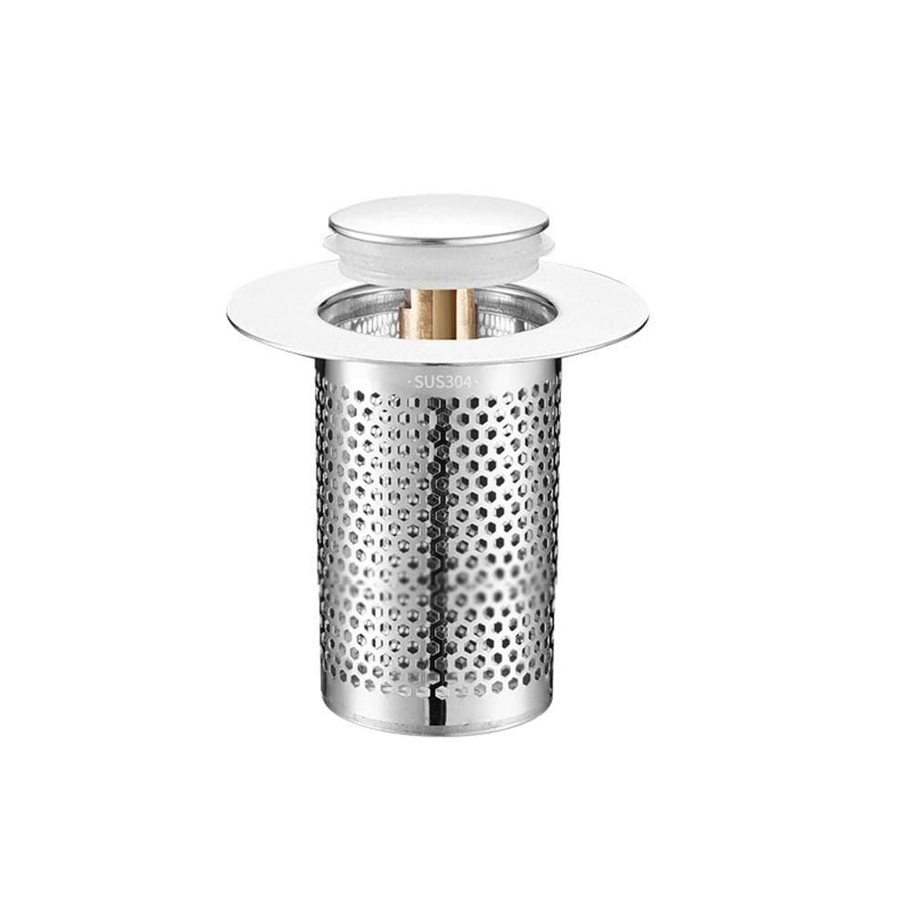 Universal Sink Stopper with Basket Bathroom Bounce-out Copper Core Sink Drain Stopper Wash Basin Short silver