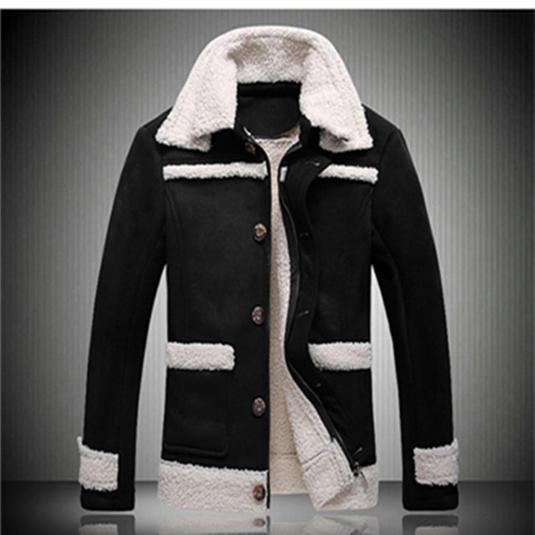 Fur Zipper Top Winter Warm Jacket Thickened Imitation Fur Men's Coat Double Collar 4XL
