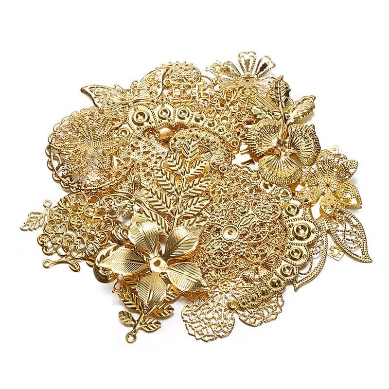 50G/Lot Mixed Metal Flower Leaves Filigree Wraps Connectors Pendant Beads Caps gold