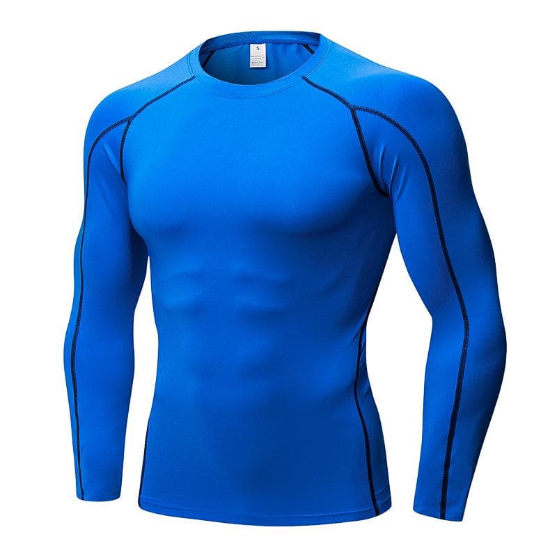 Men's Running Long Sleeve T-shirt quick-drying suit fitness sports tight t-shirt new Training jogging 1059 L blue