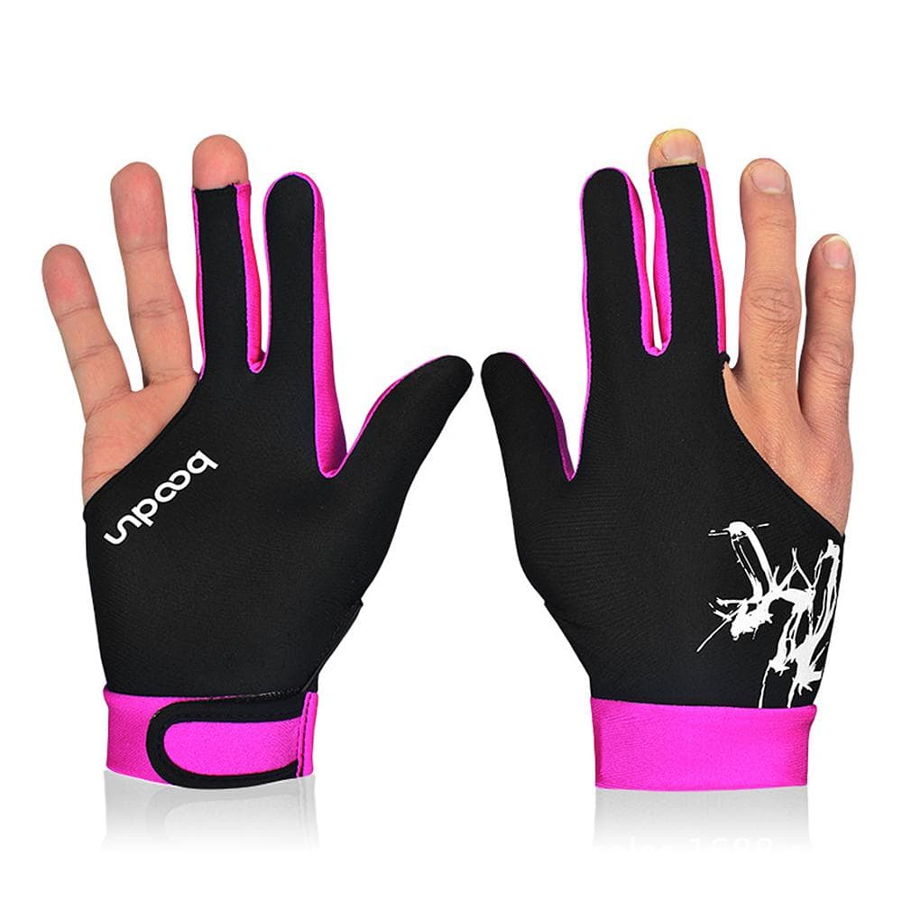BOODUN 1Piece Billiard Glove 3 Fingers Cue Sports Glove Men Women Billiard Shooters Right Left Interchangeable Snooker Gloves M rose red