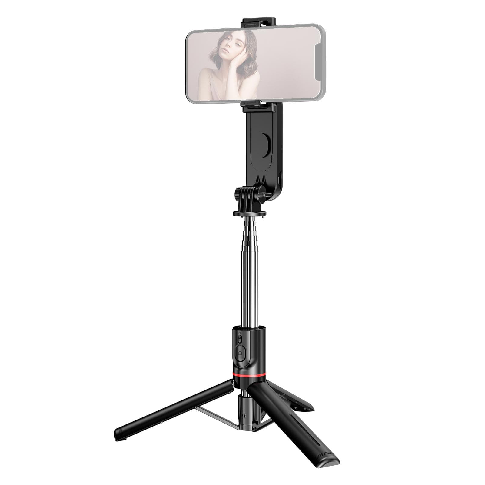 43.7-Inch Multi-function Selfie Stick Desktop Tripod with Telescoping Rod 7 Sections with Phone black